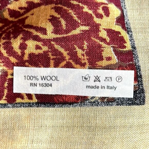 Wool Square Scarf Lightweight Tan Brown Plum Paisley Print Made in Italy 33x33” - Picture 8 of 8